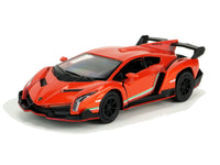 Kinsmart Modellauto Lamborghini Veneno Coupé 13cm, mit Flügeltüren, schwarze Felgen + Heckspoiler, dezenter Seitenstreifen in grün-weiß-rot, Farbvariante: Orange