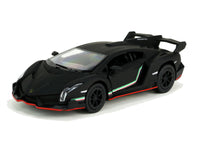 Kinsmart Modellauto Lamborghini Veneno Coupé 13cm, mit Flügeltüren, schwarze Felgen + Heckspoiler, dezenter Seitenstreifen in grün-weiß-rot, Farbvariante: matt Schwarz-Anthrazit