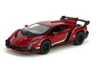 Kinsmart Modellauto Lamborghini Veneno Coupé 13cm, mit Flügeltüren, schwarze Felgen + Heckspoiler, dezenter Seitenstreifen in grün-weiß-rot, Farbvariante: Weinrot