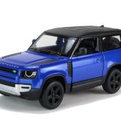 Kinsmart Modellauto Land Rover Defender 13cm, mit schwarzen Dach, Felgen + Ersatzrad, Schriftzug "DEFENDER" auf Motorhaube, Farbvariante: Blau