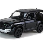 Kinsmart Modellauto Land Rover Defender 13cm, mit schwarzen Dach, Felgen + Ersatzrad, Schriftzug "DEFENDER" auf Motorhaube, Farbvariante: Schwarz