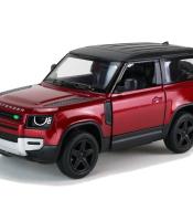 Kinsmart Modellauto Land Rover Defender 13cm, mit schwarzen Dach, Felgen + Ersatzrad, Schriftzug "DEFENDER" auf Motorhaube, Farbvariante: Weinrot