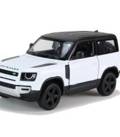 Kinsmart Modellauto Land Rover Defender 13cm, mit schwarzen Dach, Felgen + Ersatzrad, Schriftzug "DEFENDER" auf Motorhaube, Farbvariante: Weiß