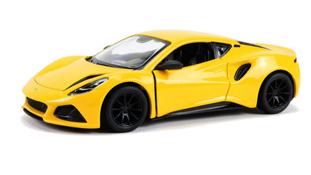 Kinsmart Modellauto Lotus Emira Sportwagen 13cm, mit schwarzen Felgen+Außenspiegel, Farbvariante: Gelb