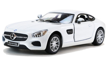 Kinsmart Modellauto Mercedes AMG GT Coupé  13cm, silberne Felgen, mit Mercedes Logo auf Kühlergrill und Heckklappe, Farbvariante: Weiß