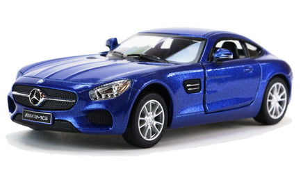 Kinsmart Modellauto Mercedes AMG GT Coupé  13cm, silberne Felgen, mit Mercedes Logo auf Kühlergrill und Heckklappe, Farbvariante: Blau