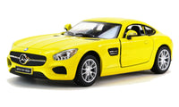 Kinsmart Modellauto Mercedes AMG GT Coupé  13cm, silberne Felgen, mit Mercedes Logo auf Kühlergrill und Heckklappe, Farbvariante: Gelb