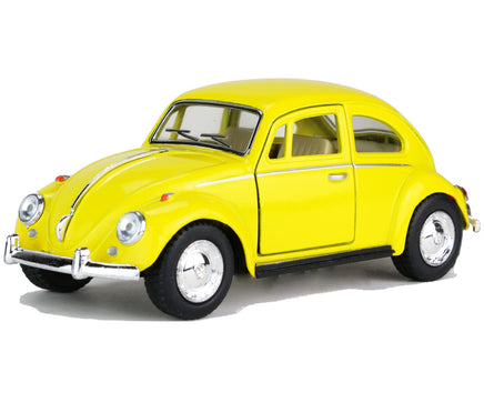 Kinsmart Modellauto VW Käfer- Beetle 13cm, mit silberfarbigen Felgen und Stoßleisten, Innenausstattung: cremefarben, Farbvariante: Gelb