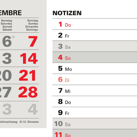Kombi 3-Monatskalender 2026 mit Randstreifen für Notizen