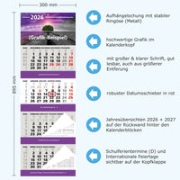 Kombi 4-Monatskalender 2026 Wandkalender mit Bild- Detailansicht