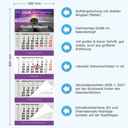 Kombi 4-Monatskalender 2026 Wandkalender mit Bild- Detailansicht
