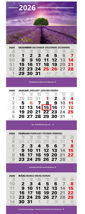 Kombi 4-Monatskalender 2026 Wandkalender mit Bild Lavendel Feld