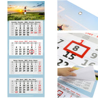 Kombi 4-Monatskalender 2027 mit Motiv Leuchtturm Sylt, Metallringöse, rotem Datumsschieber und Jahresübersichten