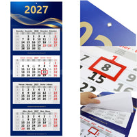 Kombi 4-Monatskalender 2027 mit Motiv Royal Waves, Metallringöse, rotem Datumsschieber und Jahresübersichten