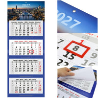 Kombi 4-Monatskalender 2027 mit Motiv Skyline London, Metallringöse, rotem Datumsschieber und Jahresübersichten