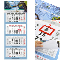 Kombi 4-Monatskalender 2027 mit Motiv Traumstrand, Metallringöse, rotem Datumsschieber und Jahresübersichten