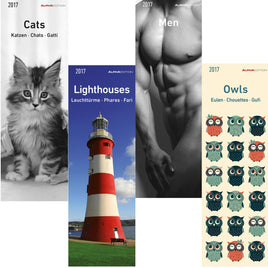 Lesezeichenkalender 2017 mit 12 Motiven als Lesezeichen, Varianten: Katzen, Leuchttürme, Männer, Eulen