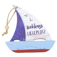 Maritimes Holzschild in Segelboot-Form mit Spruch: Lieblings-Liegeplatz