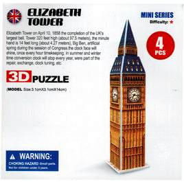 Mini 3D Puzzle "Big Ben"- 4 Teile, realistisch gestaltet, mit englischer Beschreibung der Sehenswürdigkeit