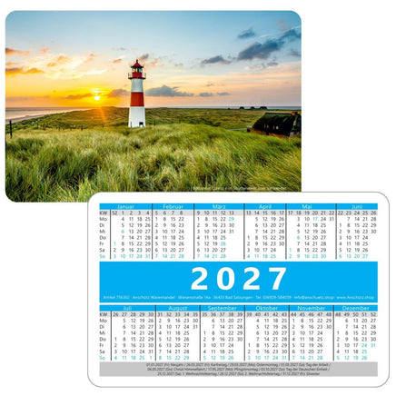 Minikalender 2027 Leuchturm Sylt