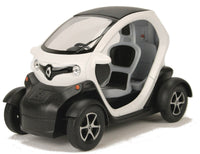 Modellauto Renault Twizy ZE  E-Auto 12cm, ohne Türen, schwarze Verkleidungen und schwarzes Dach, silberne Felgen, Farbvariante: Weiß