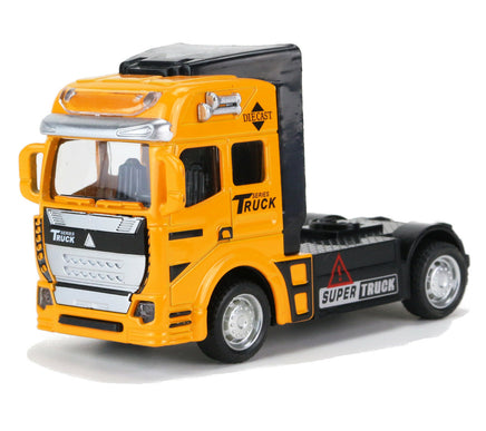 Modellauto "Super Truck" Sattelzugmaschine 12cm, mit Schriftzug "SUPER TRUCK" , silberne Felgen und Kühlergrill sowie Huphorn, Farbvariante: Gelb