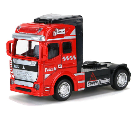 Modellauto "Super Truck" Sattelzugmaschine 12cm, mit Schriftzug "SUPER TRUCK" , silberne Felgen und Kühlergrill sowie Huphorn, Farbvariante: Rot