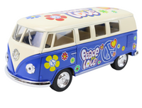 Modellauto VW T1 Bus "Flower Power" in blau mit weißem Dach und Graffiti