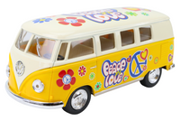 Modellauto VW T1 Bus "Flower Power" in gelb mit weißem Dach und Graffiti