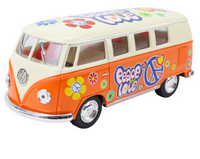 Modellauto VW T1 Bus "Flower Power" in orange mit weißem Dach und Graffiti