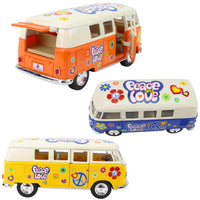 Modellauto VW T1 Bus "Flower Power" verschiedene Farben mit öffnender Heckklappe