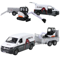 Modellauto VW T6 Transporter mit Anhänger und Minibagger