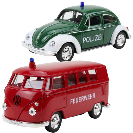 Modellauto Volkswagen Klassiker Beetle und Bully als Einsatzfahrzeuge
