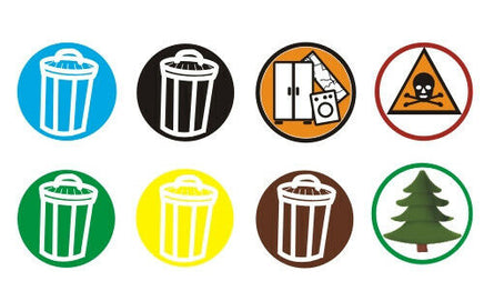 Müll Aufkleber für Kalender 150 Sticker- verschiedene Müllsorten