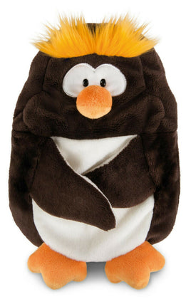 NICI 350ml Wärmflasche Pinguin Frizzy 44129, in schwarz-weiß mit orangenen Füßen, Nase und Haaren