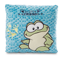 NICI Kissen Frosch grün blau 25x25cm, Schriftzug "my little FRIEND" aufgenäht
