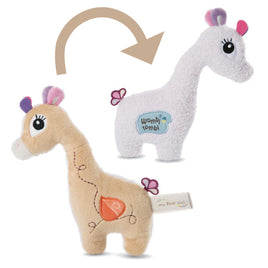 NICI Kuscheltier für Babys 2D Giraffe Sasuma, 1 Seite beige, 1 Seite weiß, mit lila-rosa Ohren/Hörnern und Schwanz