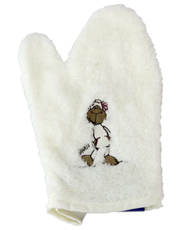 NICI Waschhandschuh Mikrofaser Jolly Mäh, weiß/cremefarben, Jolly Mäh mit rosa Blume auf den Kopf