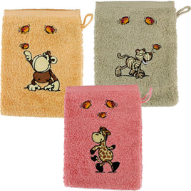 NICI Waschhandschuh kuschlig Baumwolle, Varianten: Affe orange, Tiger beige