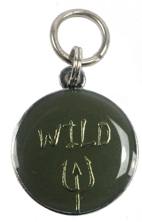 NICI Message Schlüsselanhänger mit Spruch, Variante: "WILD" Anhänger rund mit grauem Hintergrund, silberfarbige Schrift, Teufel-3zack