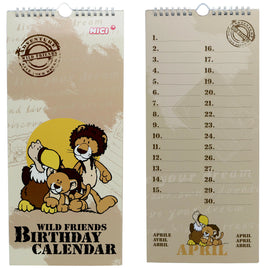 NICI immerwährender Geburtstagskalender, Deckblatt und Monatsvorschau April, natürliche Farbtöne, mit Geier, Löwe und Tiger