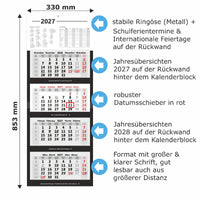 Office 4-Monatskalender 2027 mit Detailübersicht
