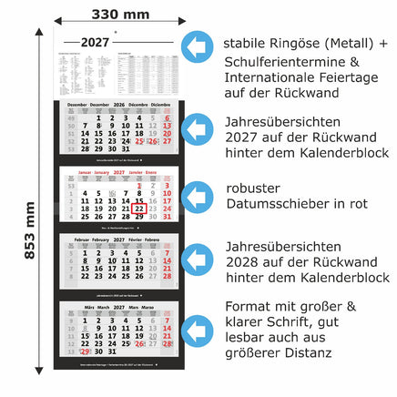 Office 4-Monatskalender 2027 mit Detailübersicht
