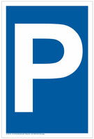 Parkplatz Schild  A4 Format, Variante: Blau ohne Text, blauer Hintergrund mit weißer Umrandung, großes weißes P
