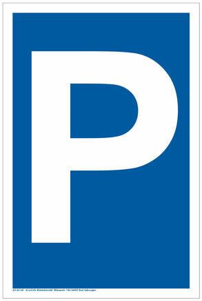 Parkplatz Schild  A4 Format, Variante: Blau ohne Text, blauer Hintergrund mit weißer Umrandung, großes weißes P