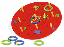 Pintoy Ringwurfspiel Spider, rot mit Spinnennetz- und Spinnenabbildung, grüne und blaue Ringe