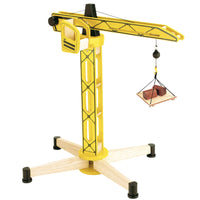 Pintoy großer Turmdrehkran aus Holz für Kinder Baustelle gelb