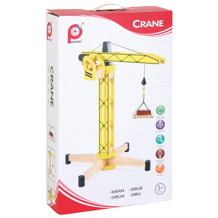 Pintoy großer Turmdrehkran aus Holz für Kinder Baustelle gelb in Originalverpackung