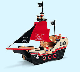 Pintoy großes Holz Piratenschiff Spielset 57cm in rot-schwarz mit hellen Holz