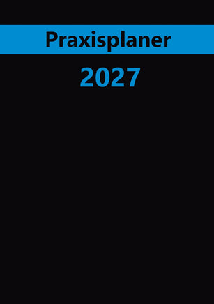 Praxisplaner 2027 Deckblatt in schwarz mit blauem Streifen